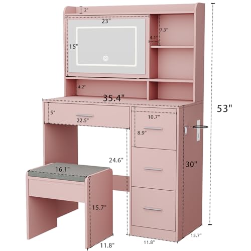 White Vanity Desk with Mirror and Chair B704298
