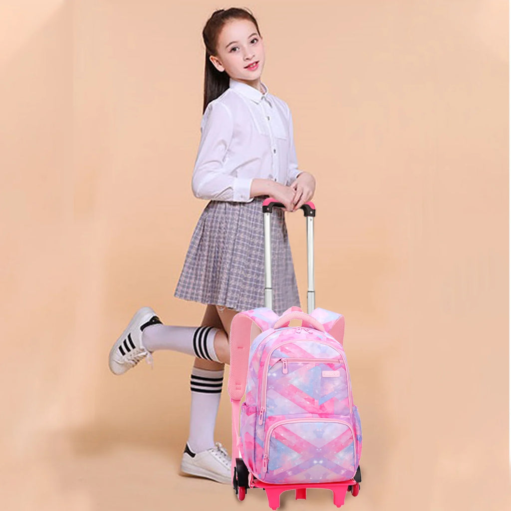 Pink Rolling Wheeled School Backpack C8430