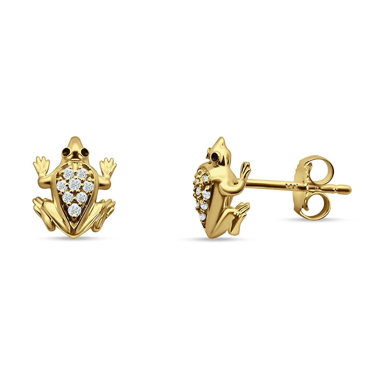 14K Yellow Gold Frog Stud Earrings W5384