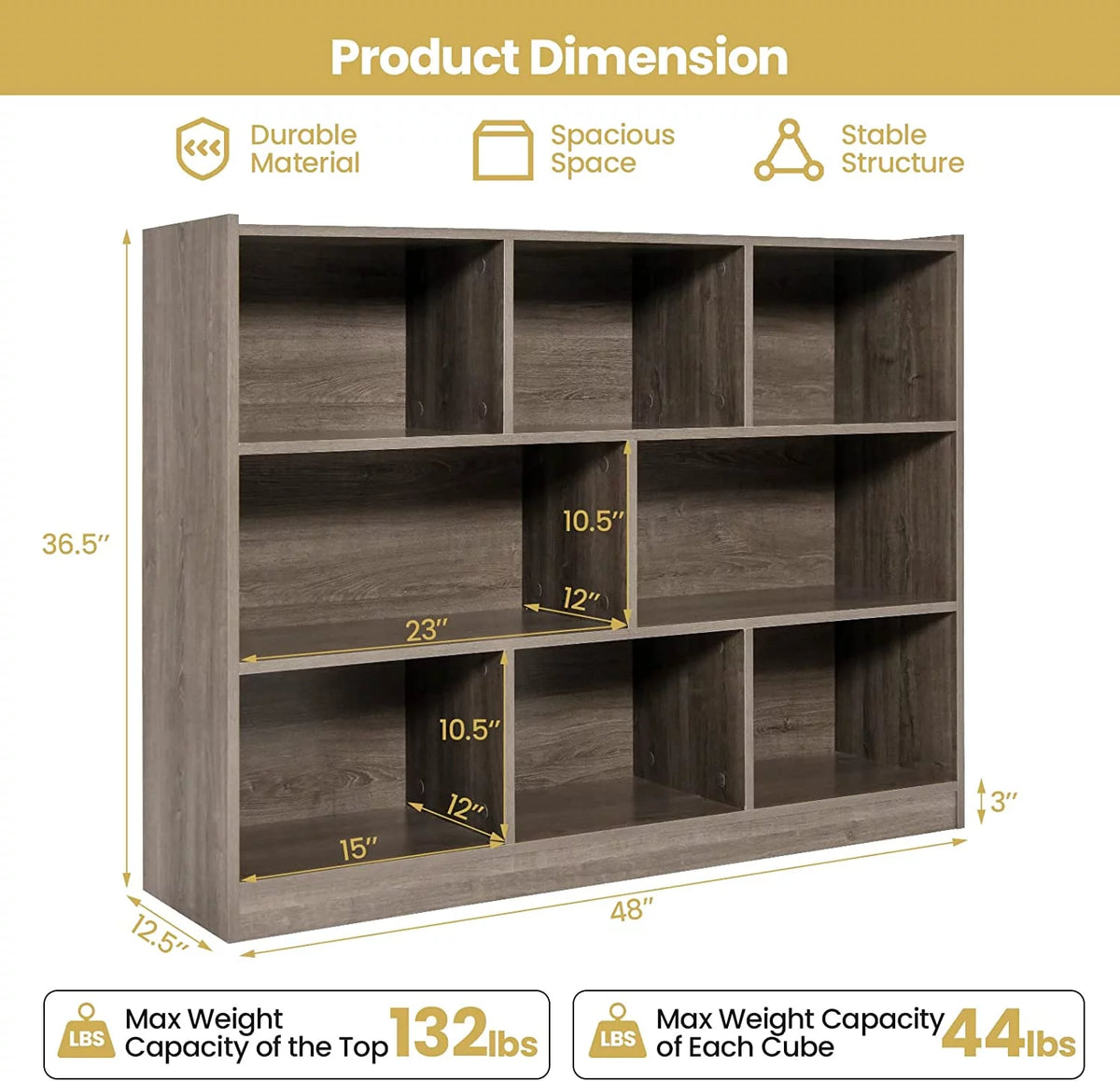 3 Tier 8 Cube Wood Storage Bookcase I85636