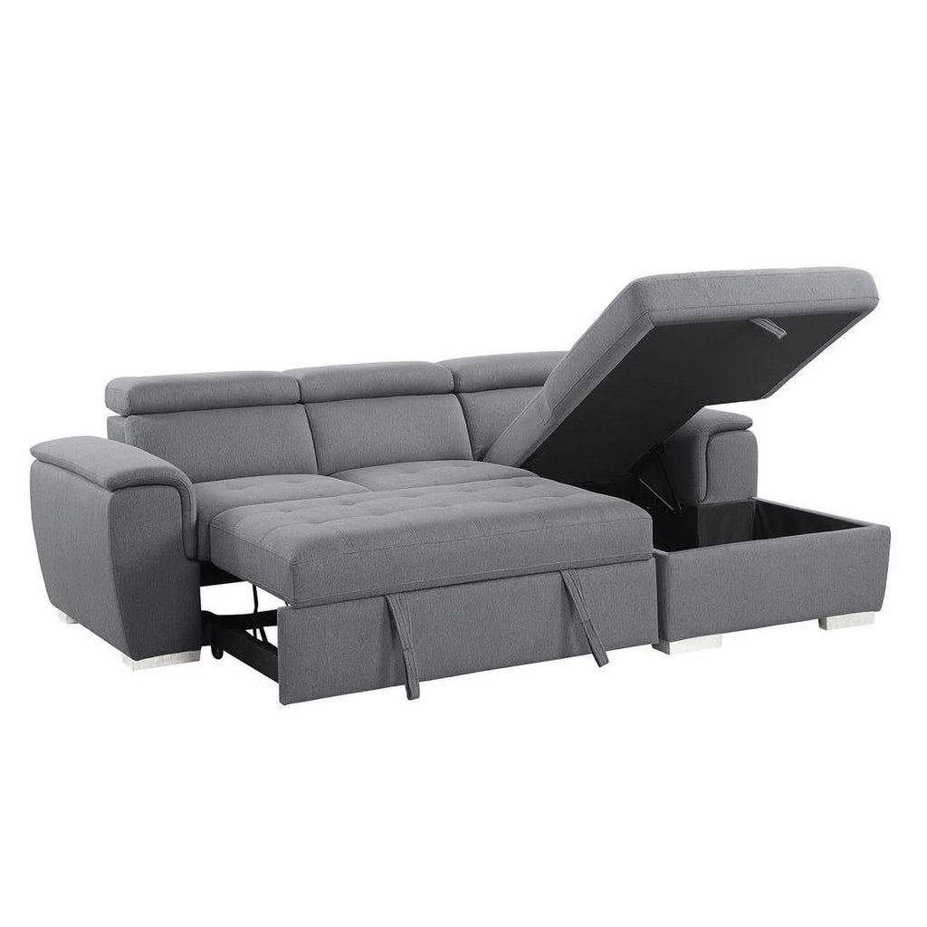 Gray 2-Piece Fabric Sectional with Pull-Out Bed K4498