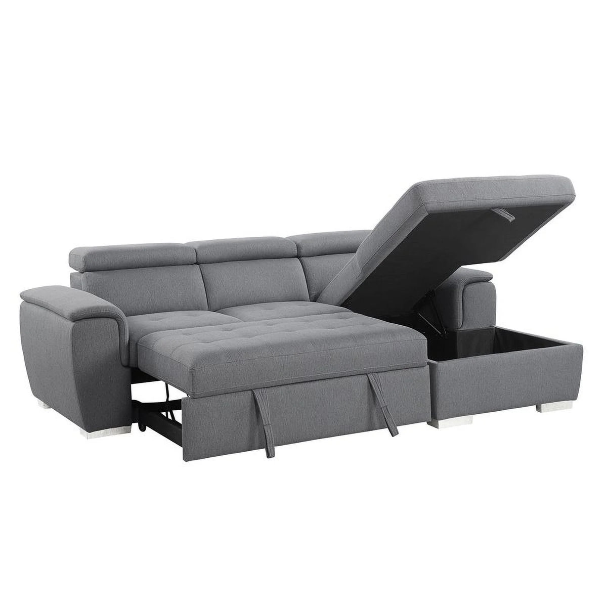 Gray 2-Piece Fabric Sectional with Pull-Out Bed K4498