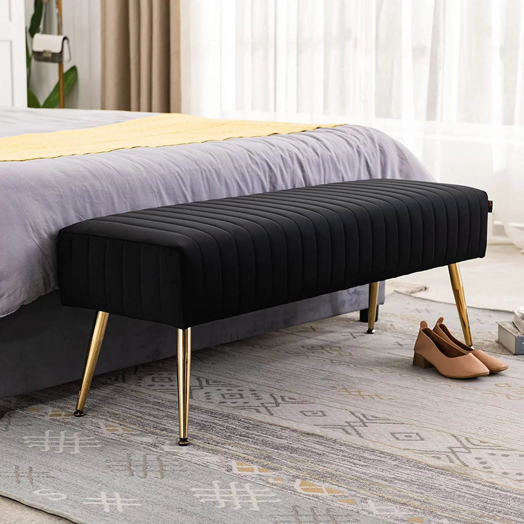 44 Inch Velvet Ottoman Bench with Gold Legs O3150