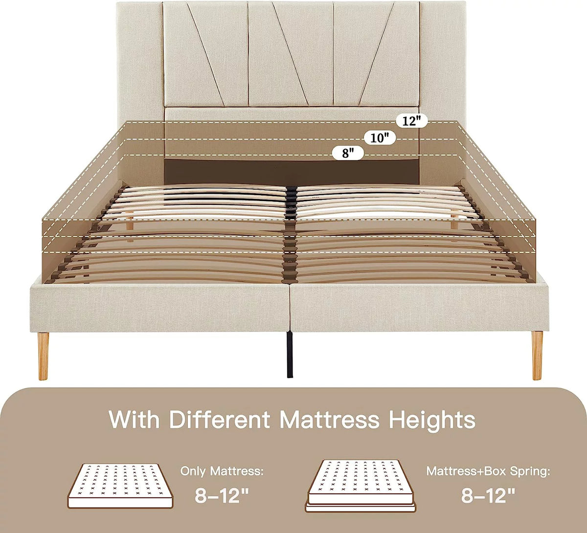 King Size Beige Fabric Upholstered Platform Bed Frame D75168
