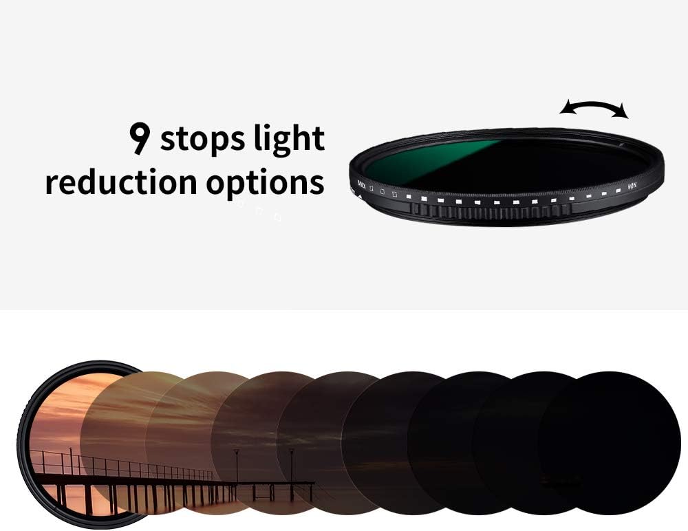 62mm Variable Neutral Density Filter ND8-ND2000 (3-11stop) with Multi-Layer Coatings, Pack of 2 X754