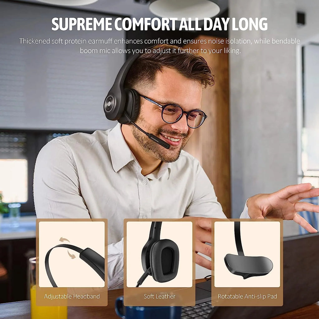 Bluetooth Headset with Microphone Noise Cancelling, 55H Talk Time K859