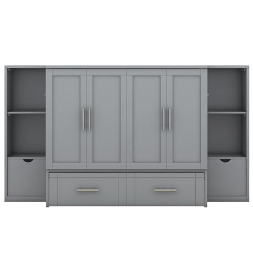 Queen Size Murphy Bed with Storage 2 Drawers and Shelves M91225