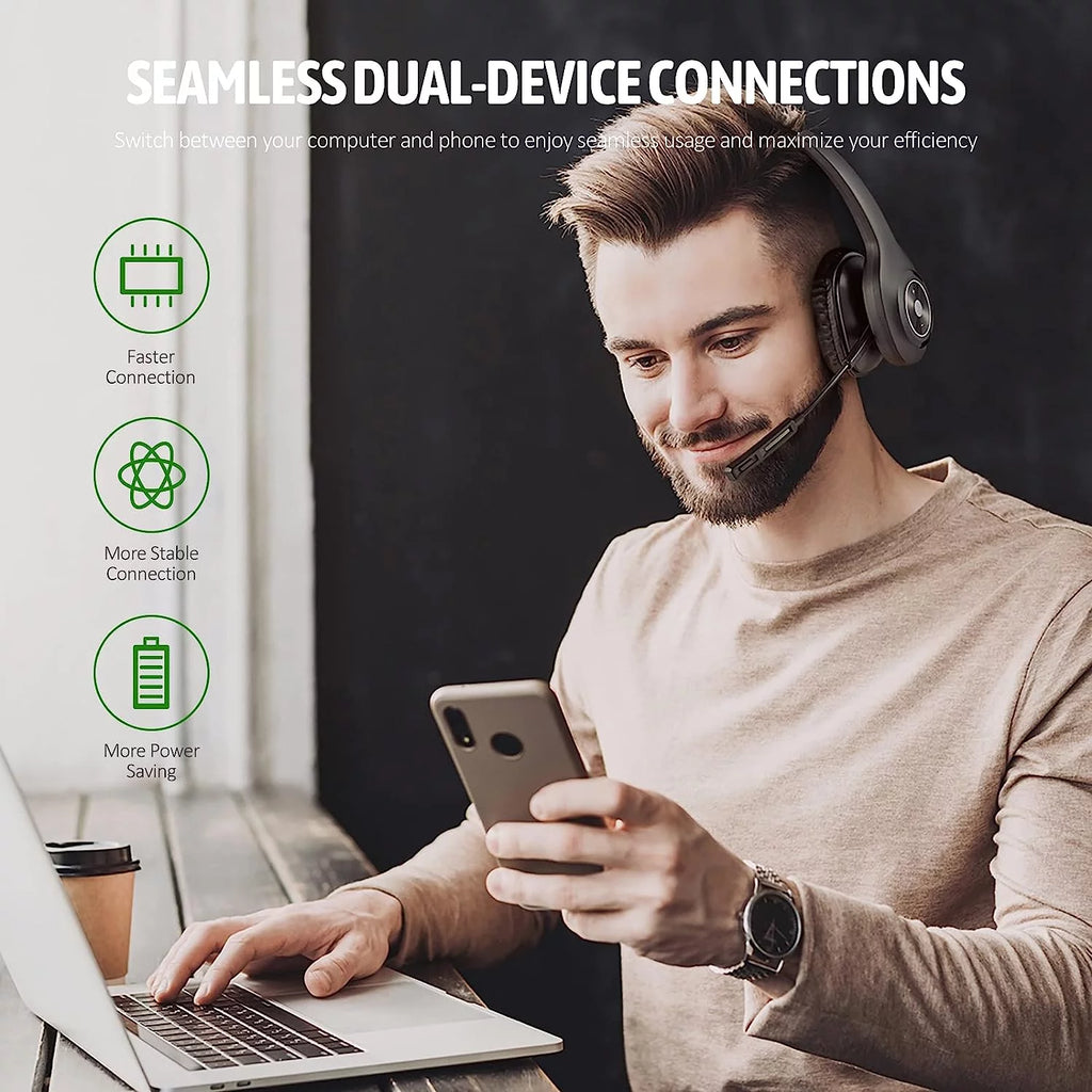 Bluetooth Headset with Microphone Noise Cancelling, 55H Talk Time K859