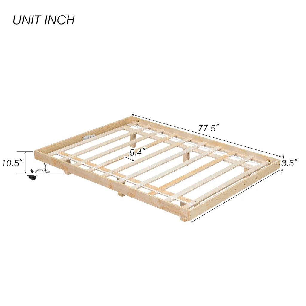 Full Size Grey Pinewood Floating Platform Bed with LED Lights X3267