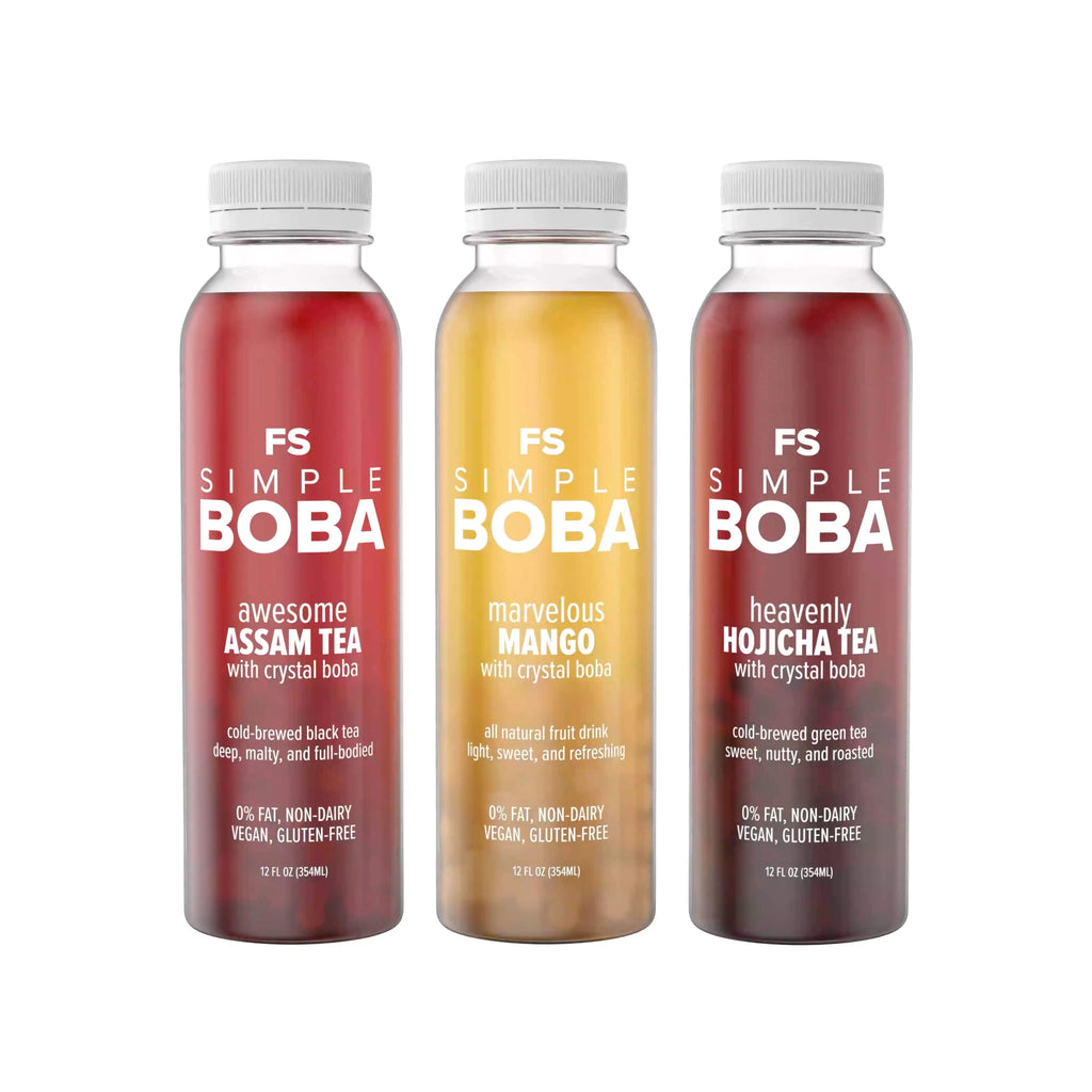 Assam Black, Hojicha Green, Mango Juices with Crystal Boba, 6-Pack of 12oz Bottles X15632