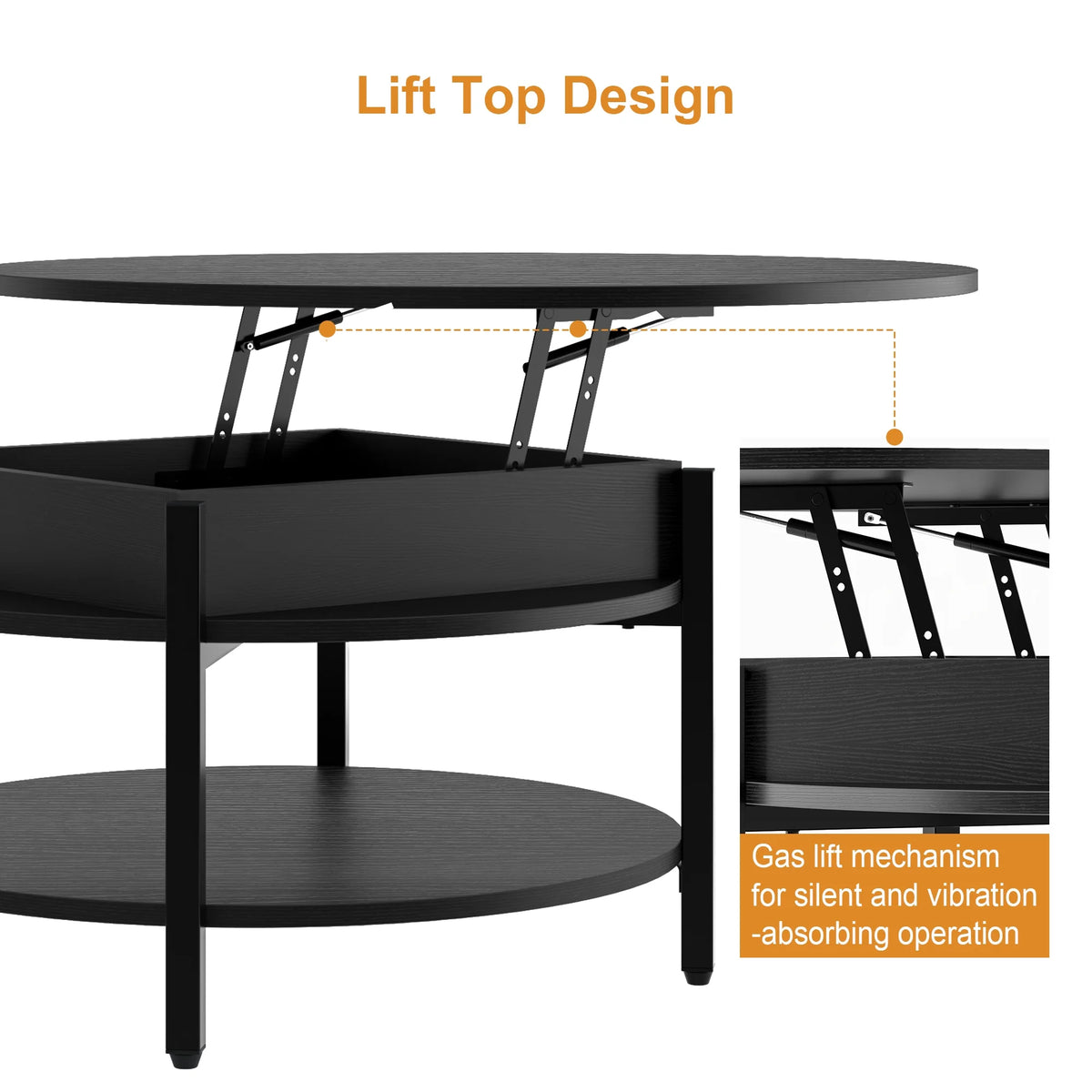 Round Lift Top Coffee Table with Storage H570