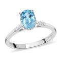 Blue Aquamarine White Diamond Oval 18K White Gold Ring Size 6 Ct 1.13 G-H Color Si1 Clarity F6768