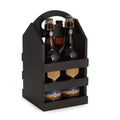 Black Solid Wood Four Bottle Caddy with Built in Handle O2554