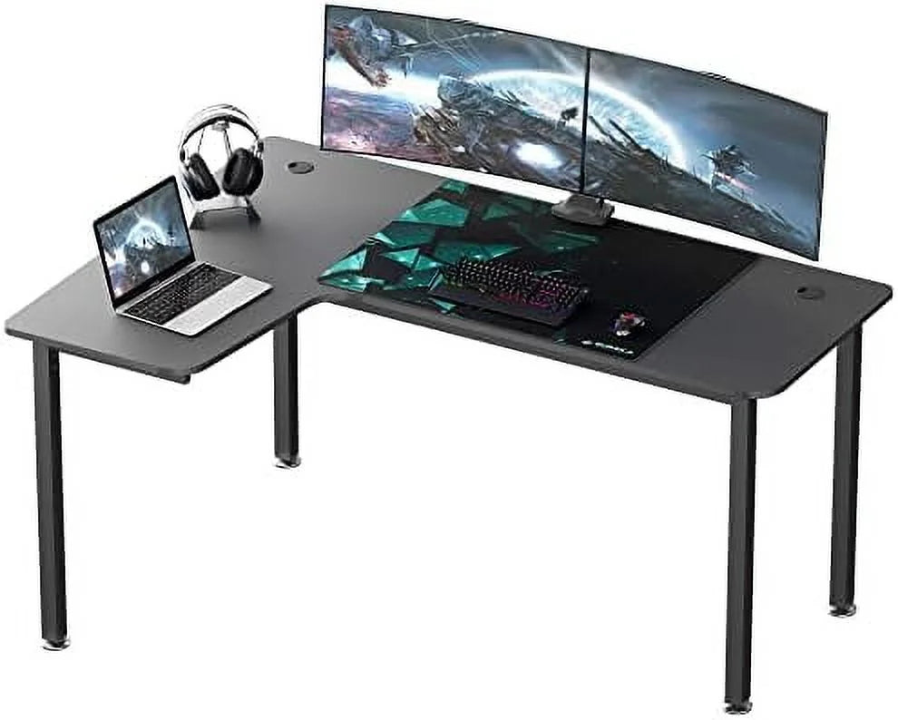 60 Inch Black L Shaped Computer Desk with Metal Legs Q26170