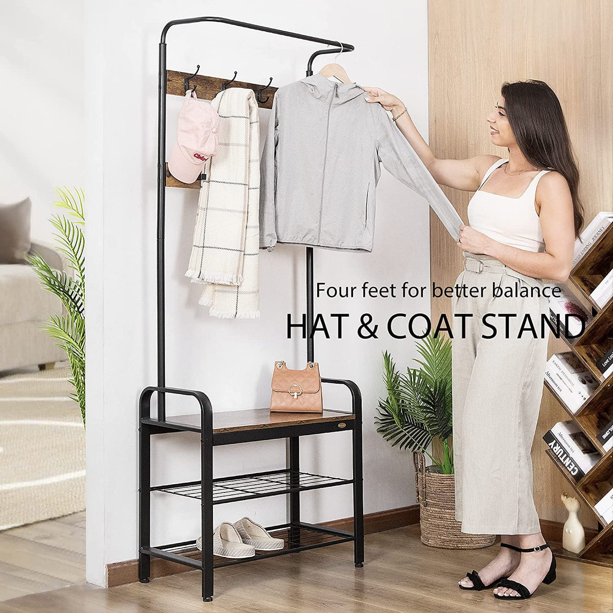 3-in-1 Entryway Hall Tree with Storage Bench J9138