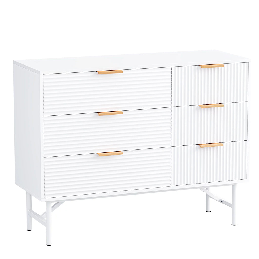Creamy 6 Drawer Wood Dresser with Metal Base M882