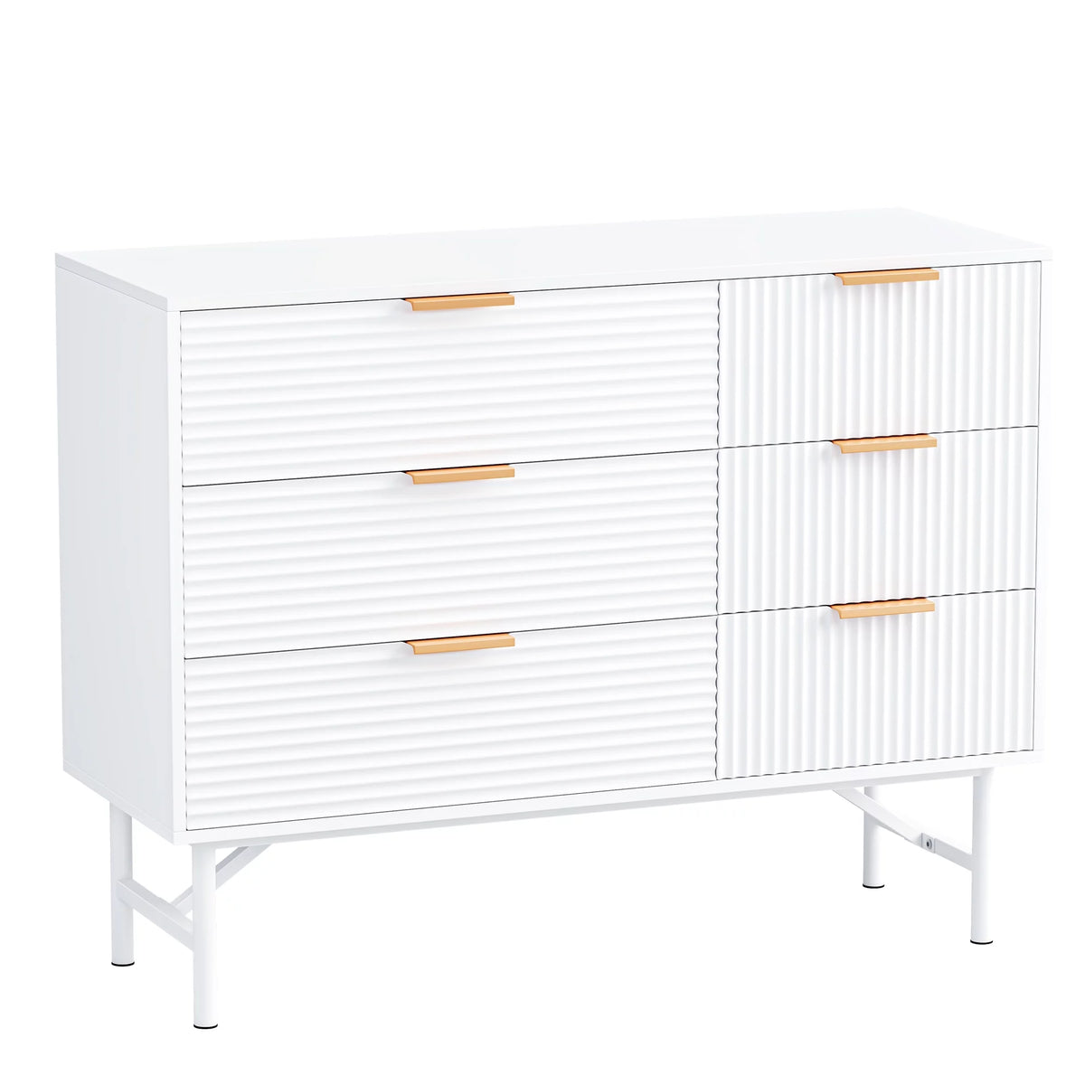 Creamy 6 Drawer Wood Dresser with Metal Base M882