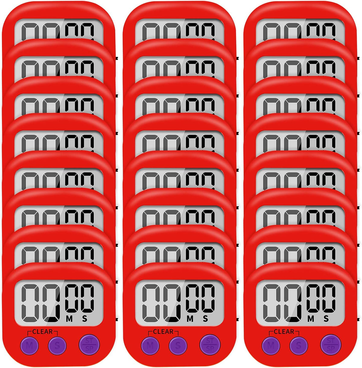 24 Pack Small Digital Kitchen Timer Magnetic Back with ON/Off Switch, Red C6701
