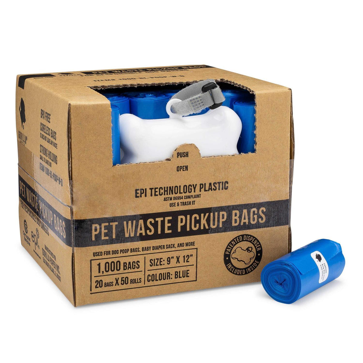 Dog Poop Waste Bags with Dispenser and Leash Tie J7966