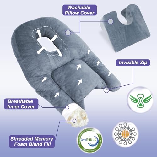 Face Down Pillow with Shredded Memory Foam and Removable Cover R342
