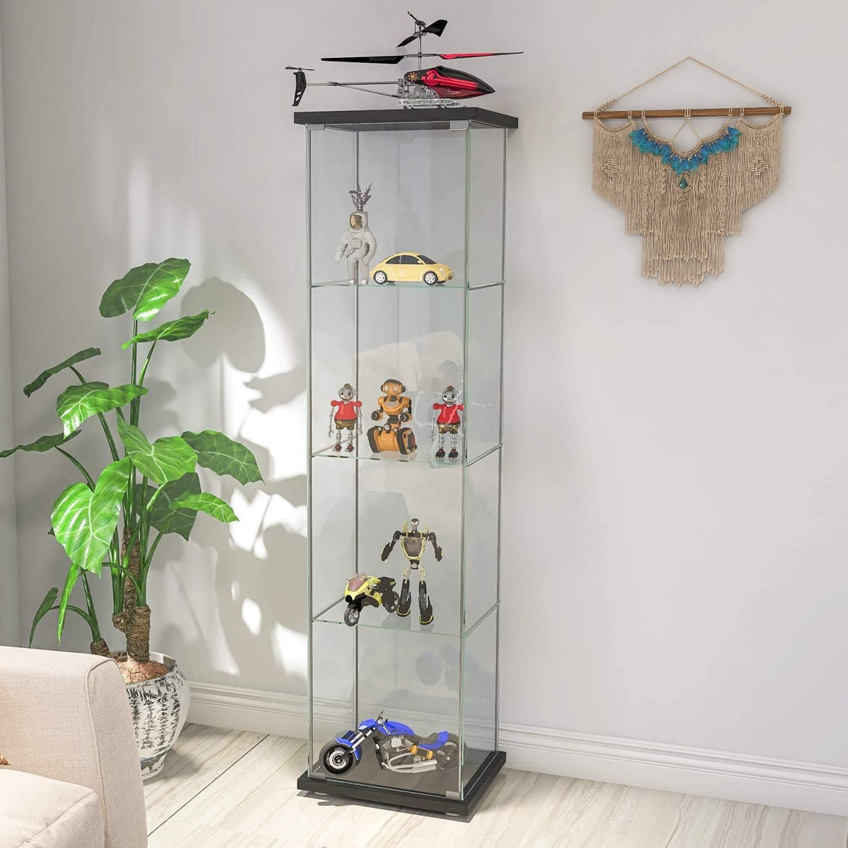Black 4 Layers Glass Display Cabinet with Door P175173