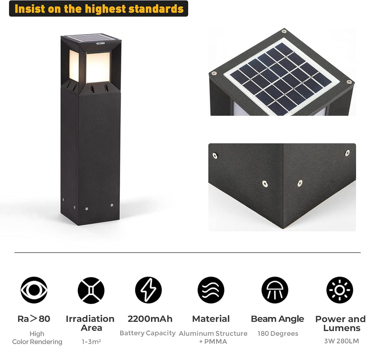 Solar IP54 Waterproof 3000K LED 32 Inches Outdoor Bollard Light G527707