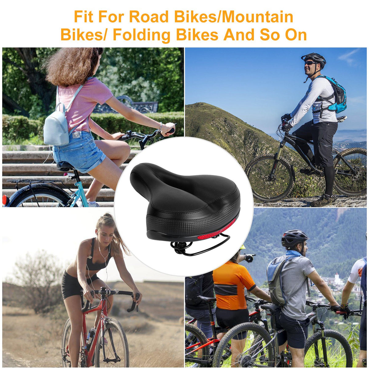 Black Red Bicycle Saddle Replacement with Dual Shock Absorbing Springs X33337