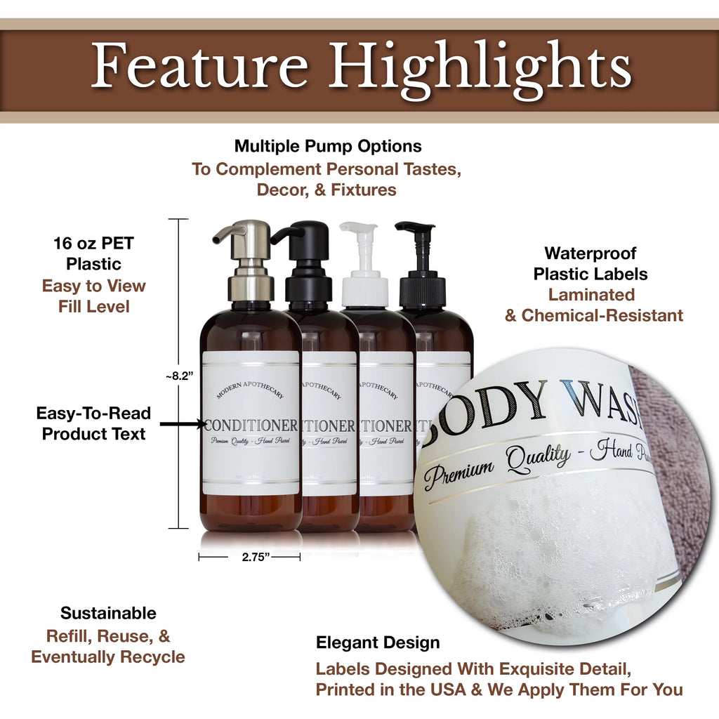 Refillable Body Wash, Shampoo and Conditioner Bottles 16 oz 3 Pack M749678