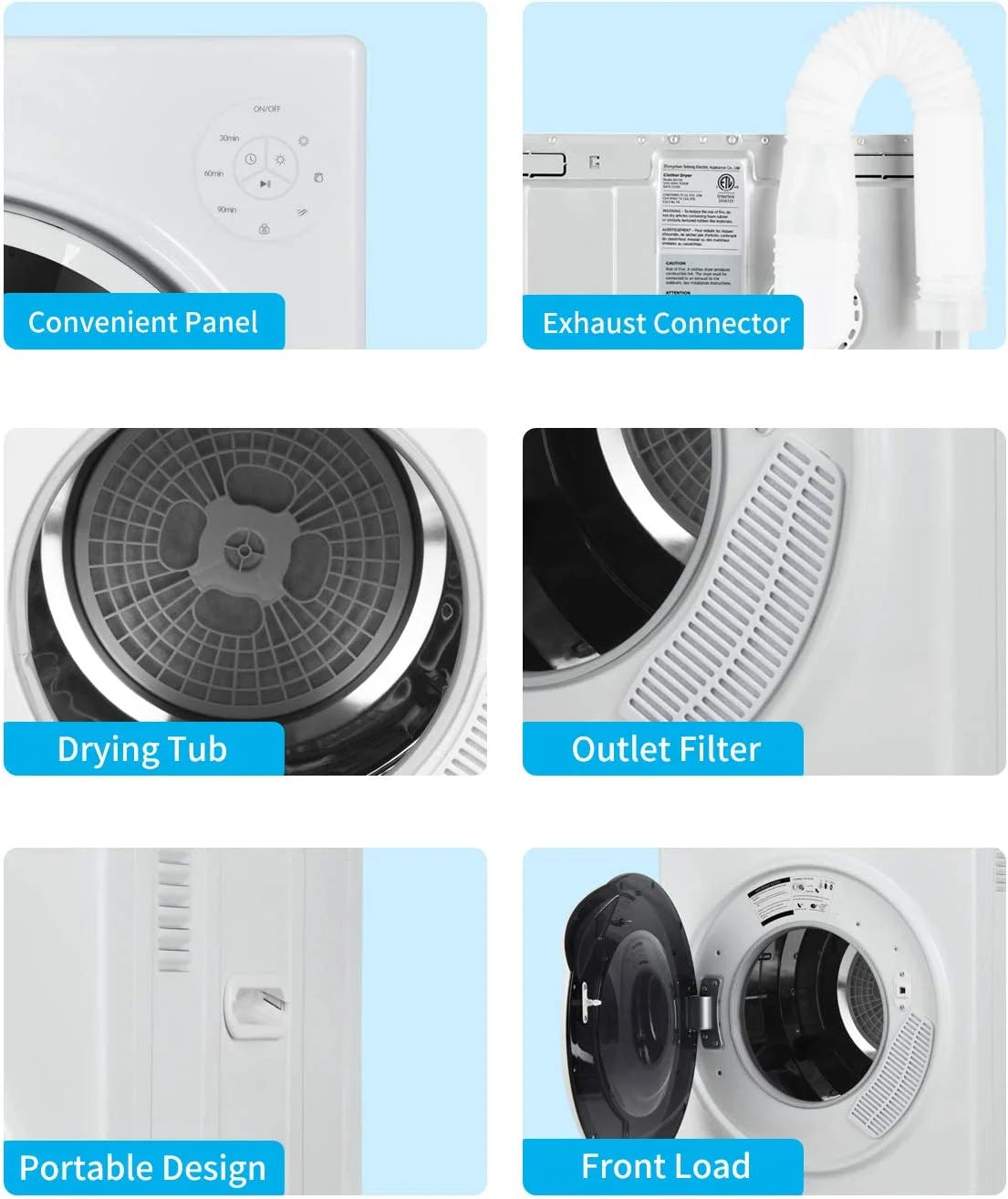 White 13lbs Portable Clothes Dryer with Stainless Steel Tub U710997