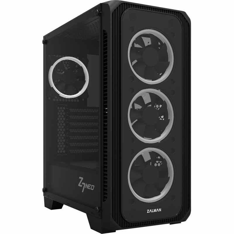 ATX Mid Tower Gaming PC Case with Tempered Glass and 4 Pre-Installed 120mm RGB LED Ring Fans J45120