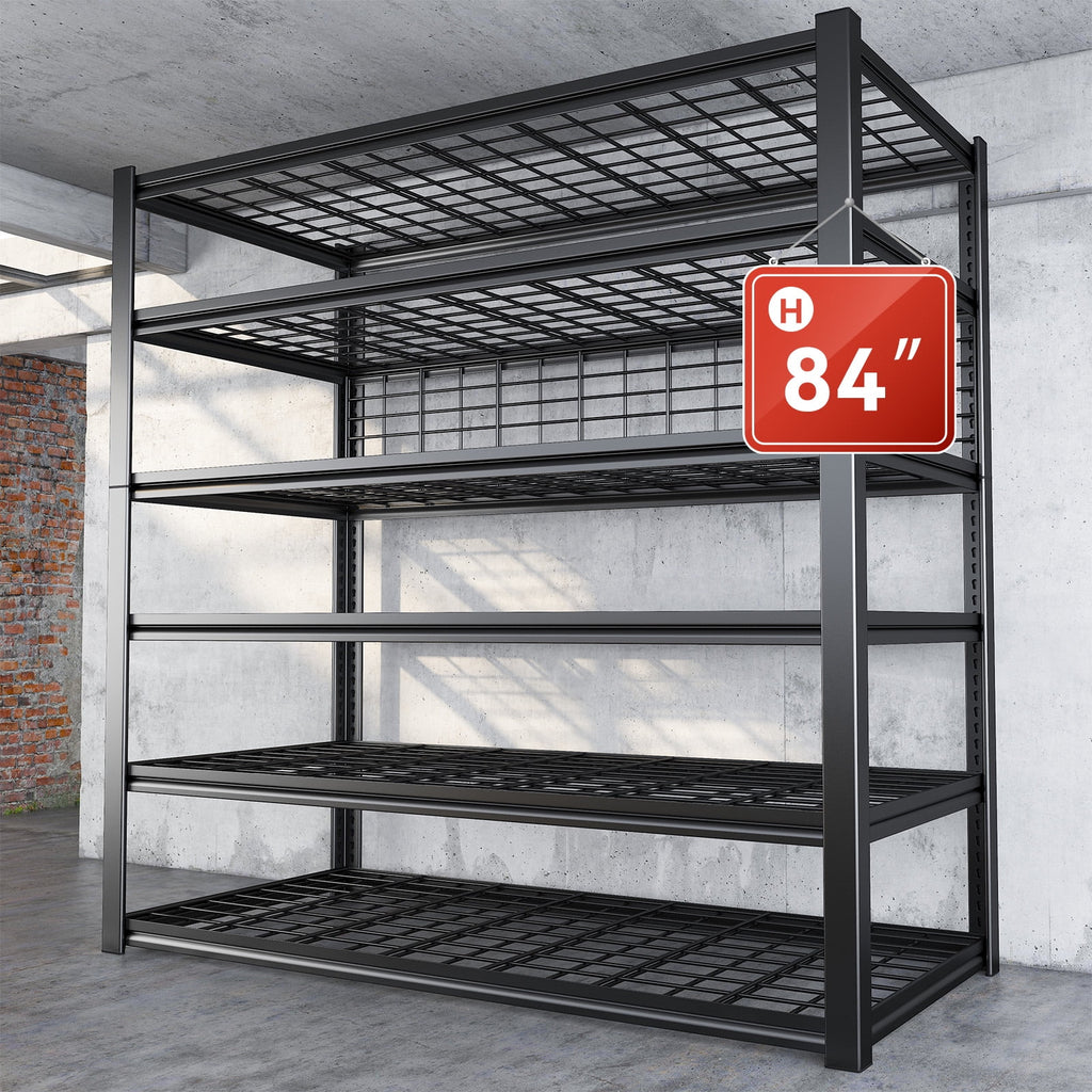 84" H Black 6-Tier Adjustable Metal Wire Shelving Unit O8377