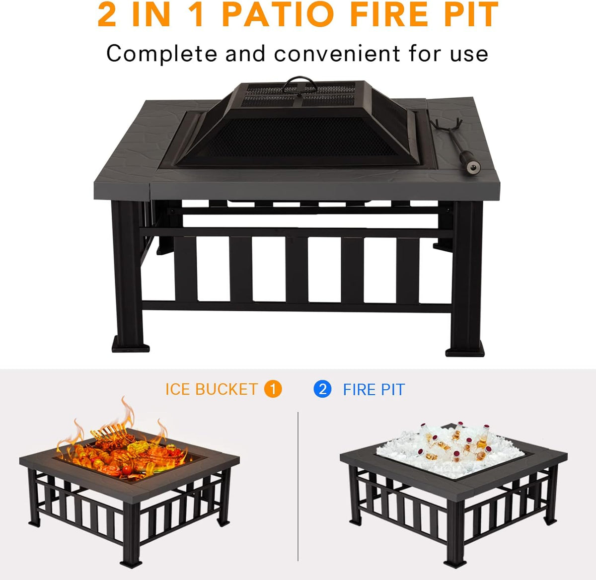 34 Square Metal Fire Pit Table V689