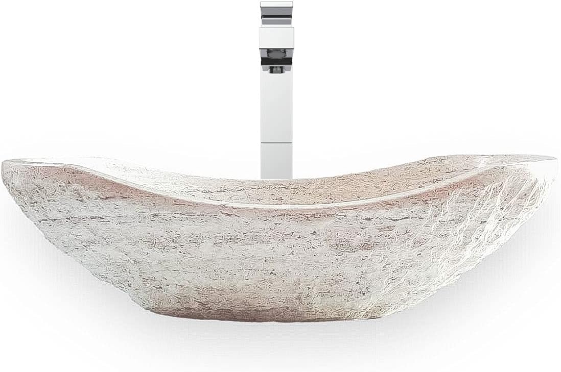 Tan Travertine Chiseled Stone Bathroom Vessel Sink H33302