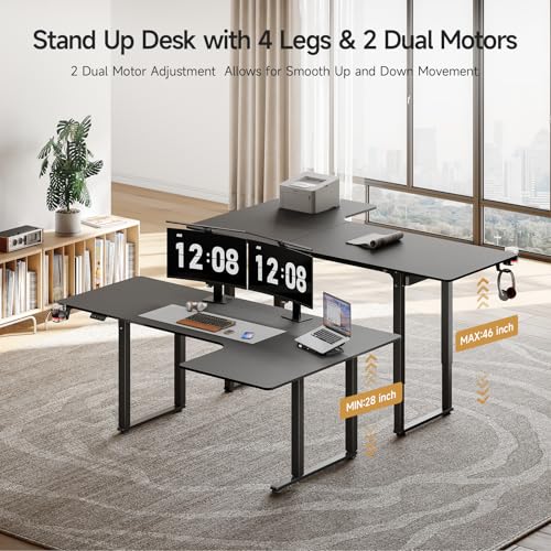 Electric Stand Up Desk Adjustable Height 71x43 Inches L Shaped A6183