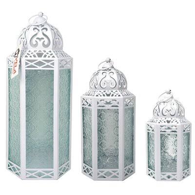 3-Piece White Iron Lantern Set L38564