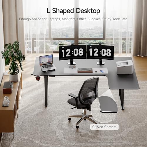 Electric Stand Up Desk Adjustable Height 71x43 Inches L Shaped A6183