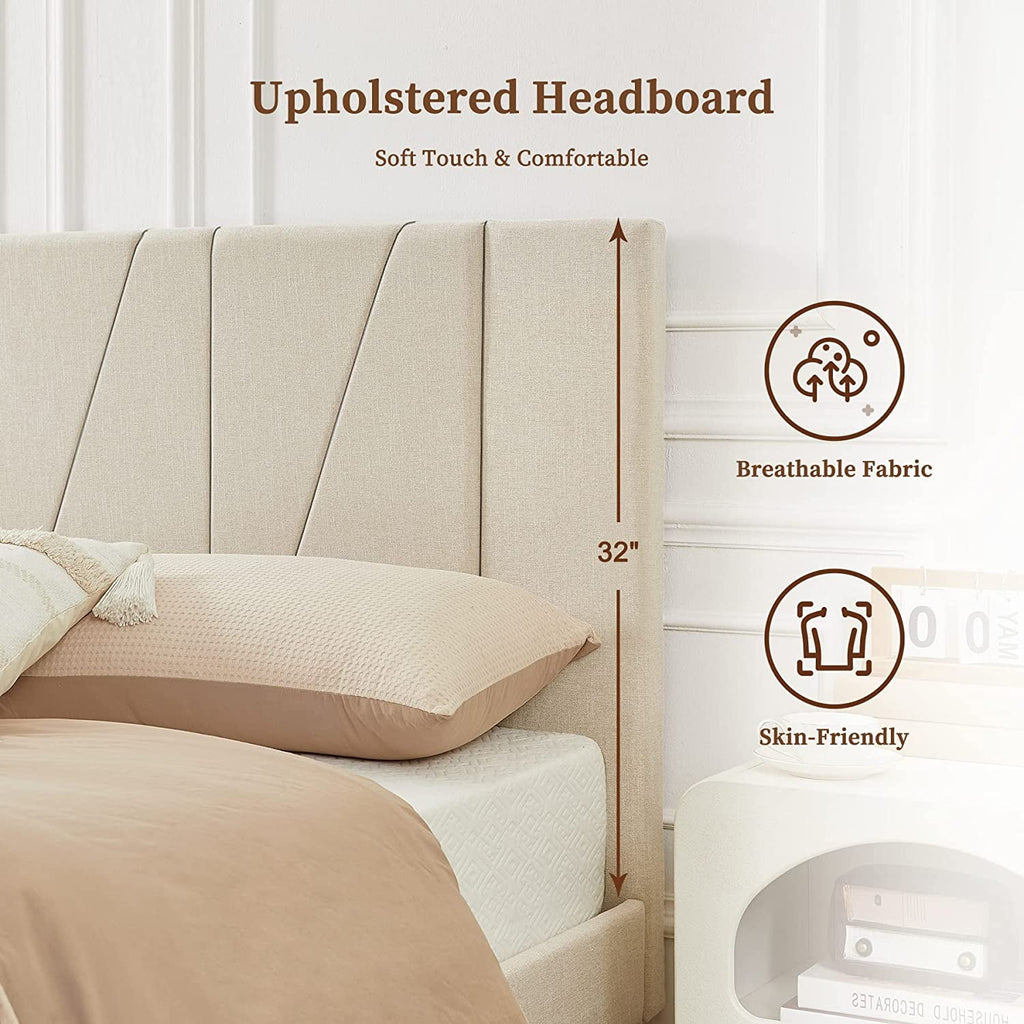 King Size Beige Fabric Upholstered Platform Bed Frame D75168