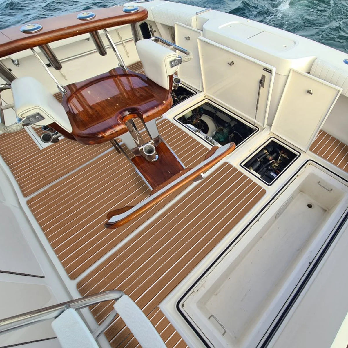 94"× 35" EVA Foam Faux Teak Decking Sheet Self-Adhesive Non-Skid Marine Flooring D8051
