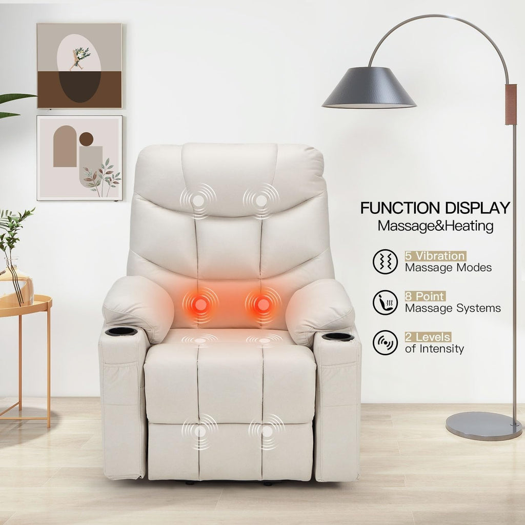 Dual Motor Power Lift Recliner Chair with Massage and Heat, Cup Holders Side Pockets O76681