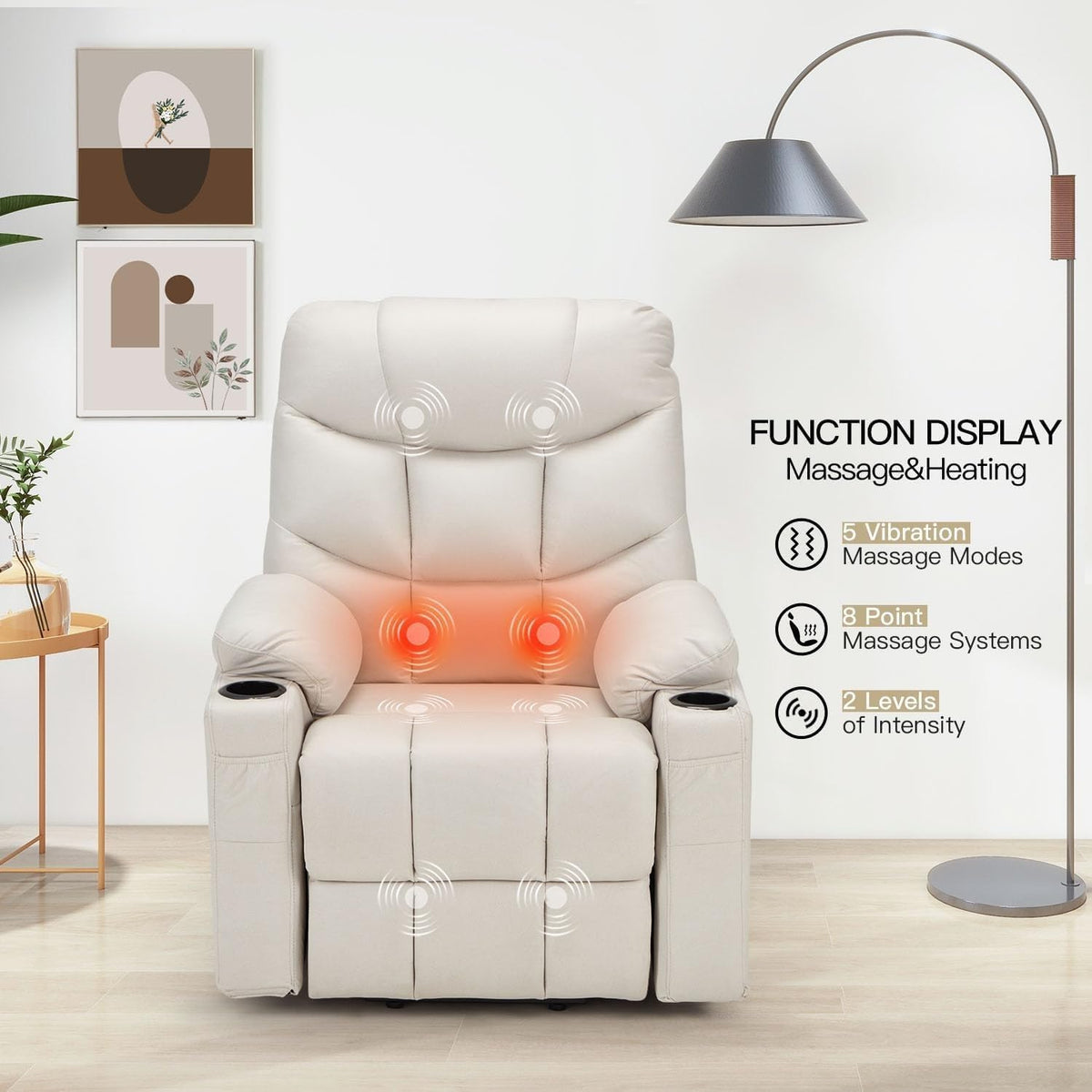 Dual Motor Power Lift Recliner Chair with Massage and Heat, Cup Holders Side Pockets O76681