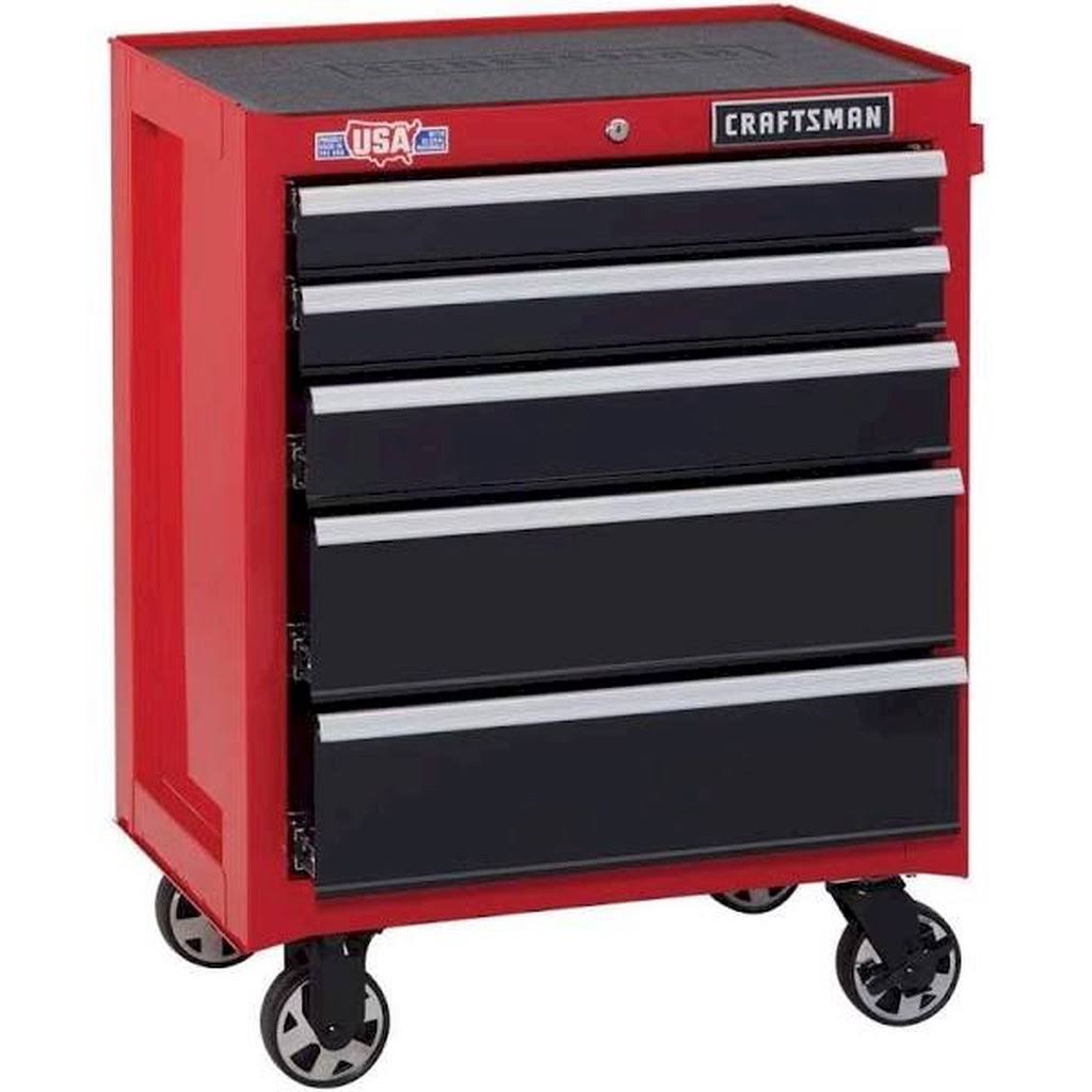 26.5-in W x 34-in H 5-Drawer Steel Rolling Tool Cabinet Red W618862