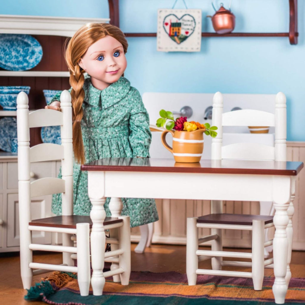 18 Inch Doll Furniture Wooden Kitchen Table and Two Chairs W44050