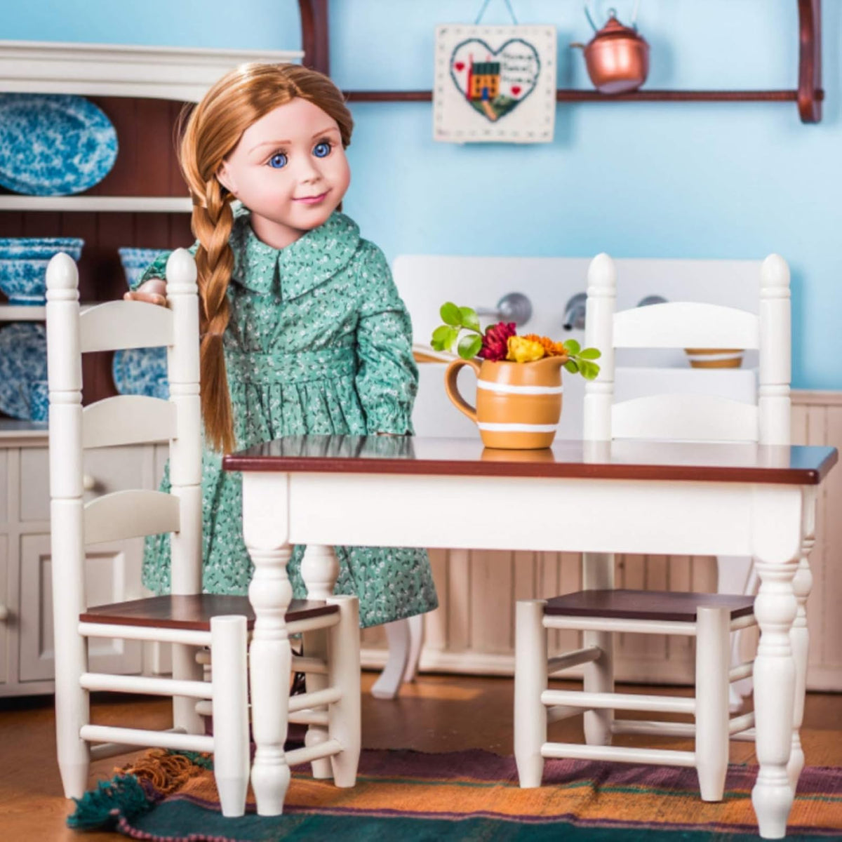 18 Inch Doll Furniture Wooden Kitchen Table and Two Chairs W44050