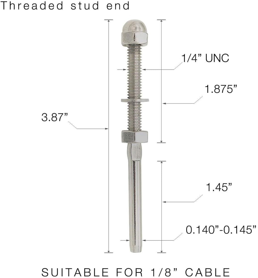 50 Pack Stainless Steel Threaded Terminal Stud End for 1/8 Cable Railing R895382