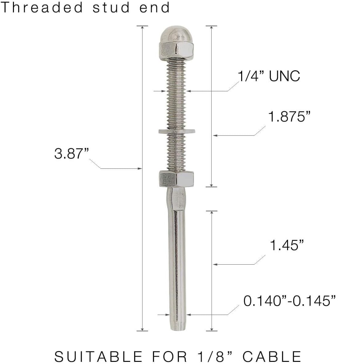 50 Pack Stainless Steel Threaded Terminal Stud End for 1/8 Cable Railing R895382