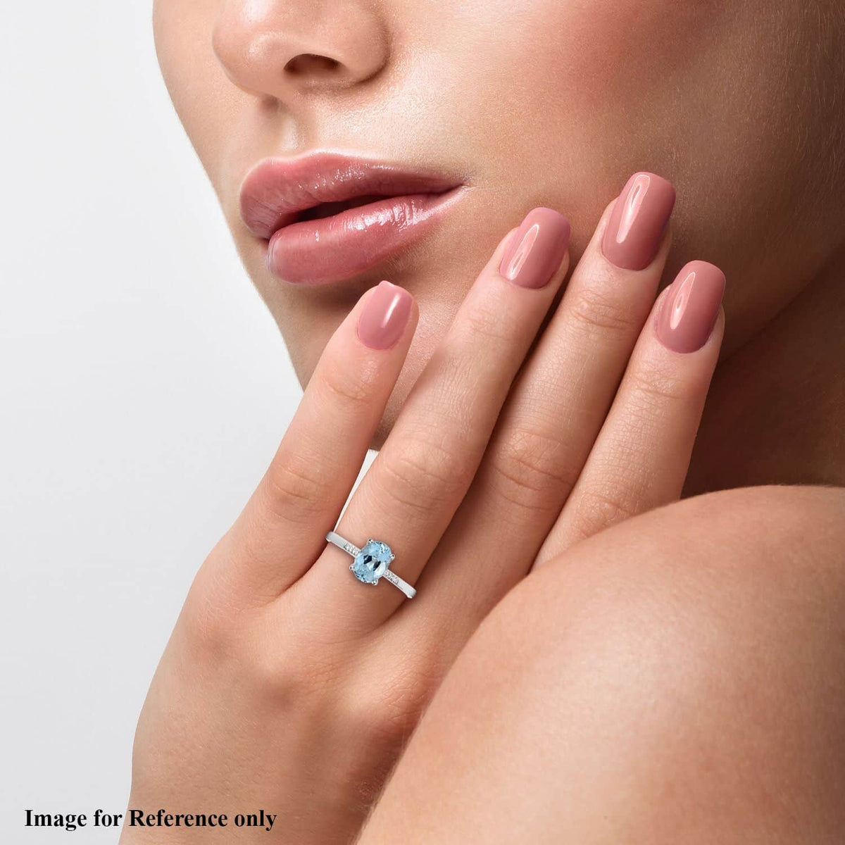 Blue Aquamarine White Diamond Oval 18K White Gold Ring Size 6 Ct 1.13 G-H Color Si1 Clarity F6768