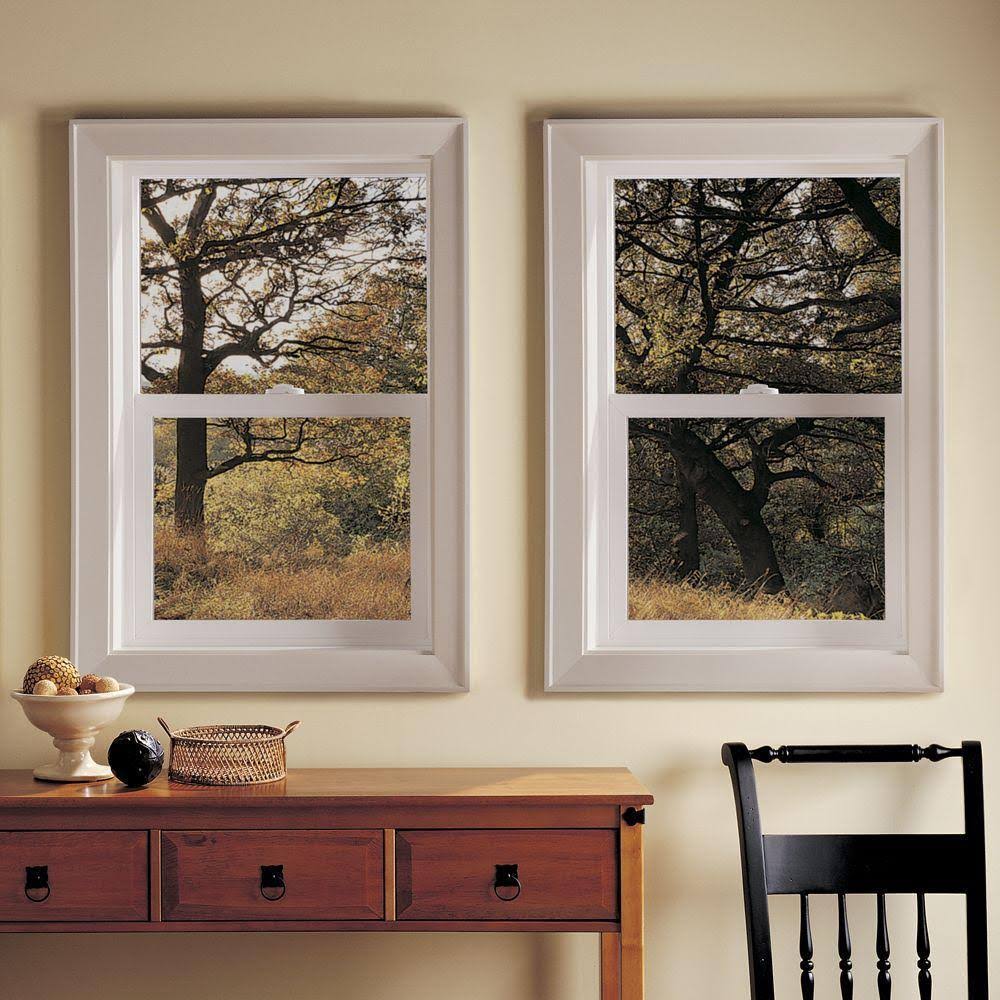 Desert Sand Vinyl Single Hung Window with Fiberglass Mesh Screen P4531