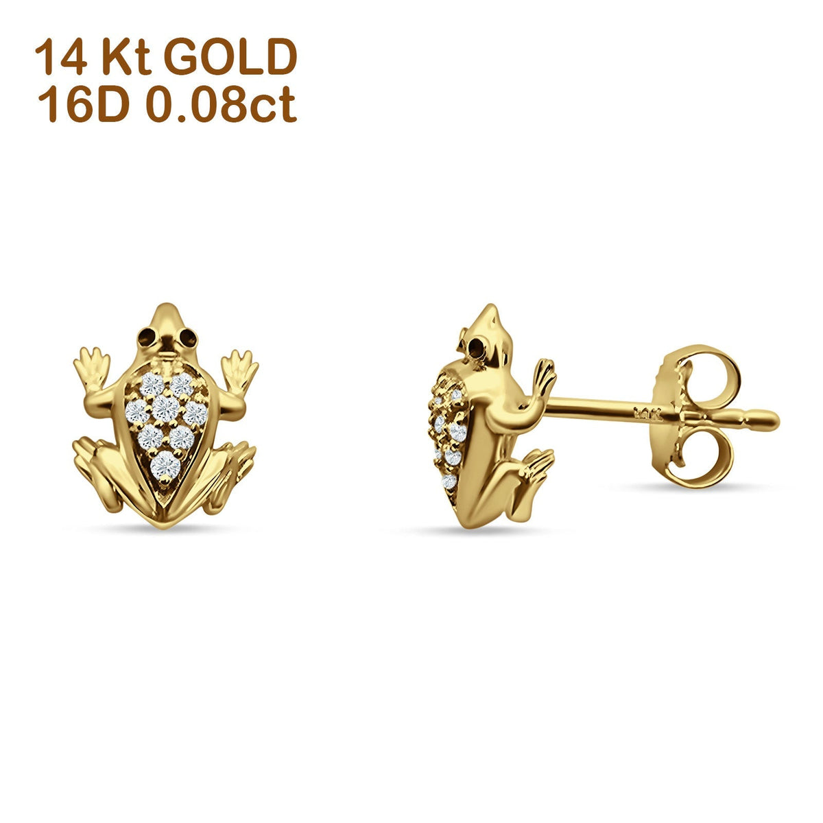 14K Yellow Gold Frog Stud Earrings W5384