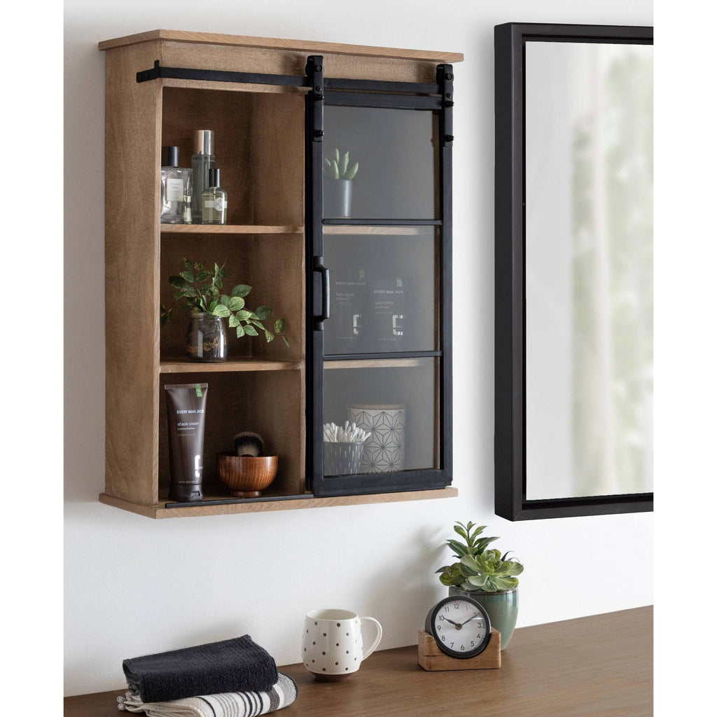 Rustic Brown Wooden Wall Cabinet with Sliding Glass Door W538