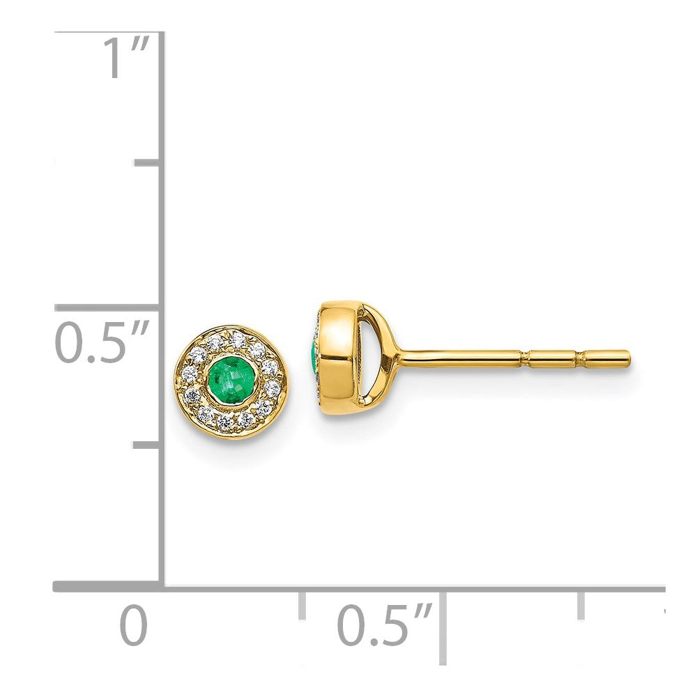 Real 14kt Yellow Gold Diamond and Emerald Halo Post Earrings G2833